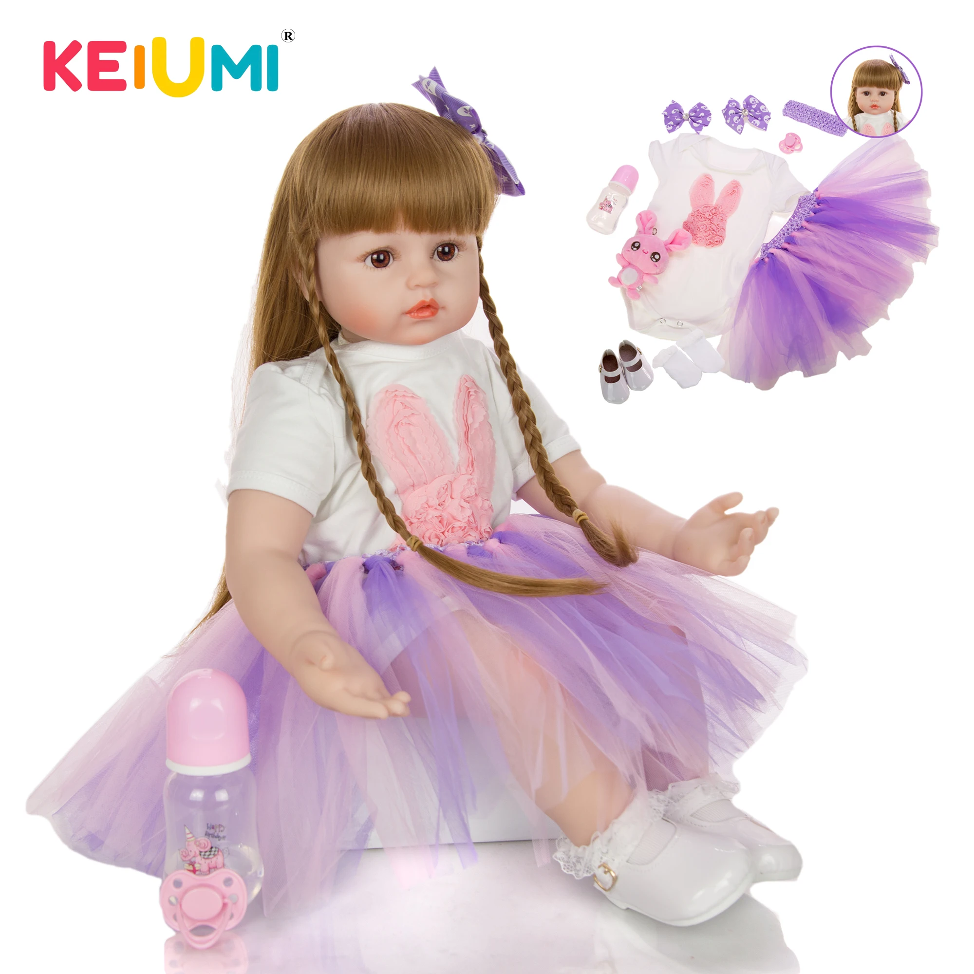 

KEIUMI Simulate Princess Reborn Baby Dolls 60 cm Silicone Vinyl Lifelike 24 inch Boneca Menina Reborn Toddler For Children Play