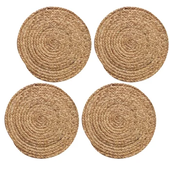 

4 Pack Round Woven Placemats for Dining Table,14 Inch Straw Braided Placemat, Heat Resistant Non-Slip Weave Placemats