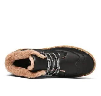

Men's Warm velvet Bullock boots Genuine Leather lace-up Non-slip cotton single shoes fashion high-top falt heel Martin boots