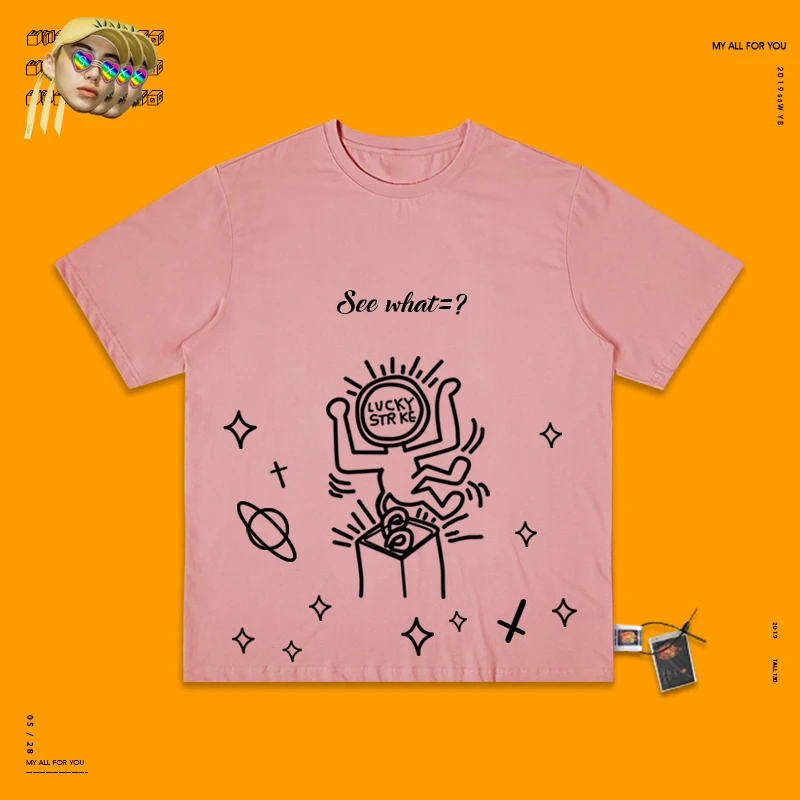 pink colour Wang Be Ill Ins студия мультфильм серии каракули стиль ручной уличный скейт Половина рукава для мужчин и женщин Fund Lovers платье - Цвет: pink colour