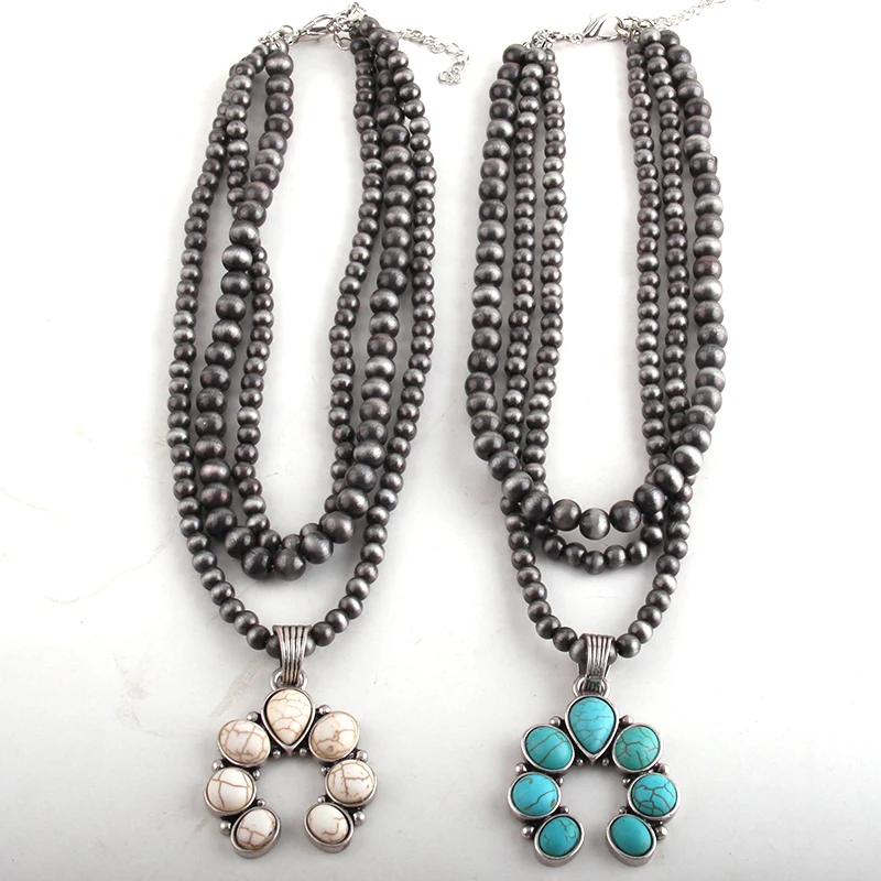 RH Fashion Boho Jewelry 3 Layer Gray Drawing CCB Moon Metal Stones Necklaces Women Bohemia Necklace Gift Dropship