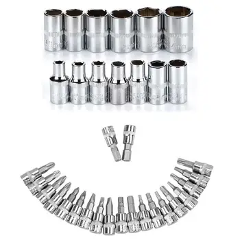 

46Pcs1/4in Car Motorcycle Repair Tool Ratchet Wrench Set Drive Socket Spanner Kit Batch Head Screwdriver Socket Set DIY Toos