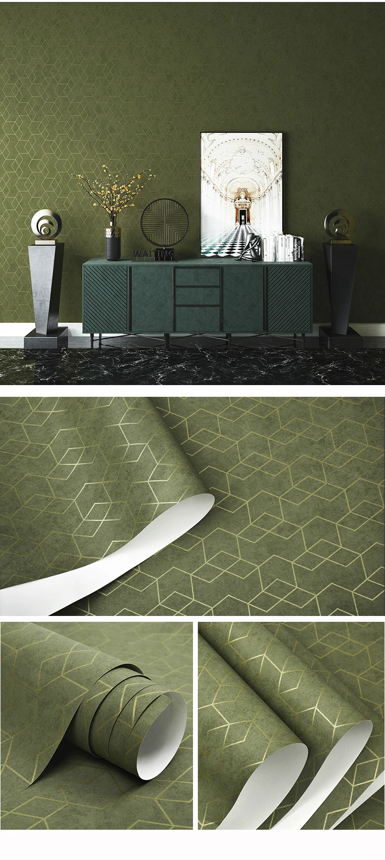 A&S Lv Inspired 3d Wallpaper - Black/yellow Gold - 5.3 Sqm