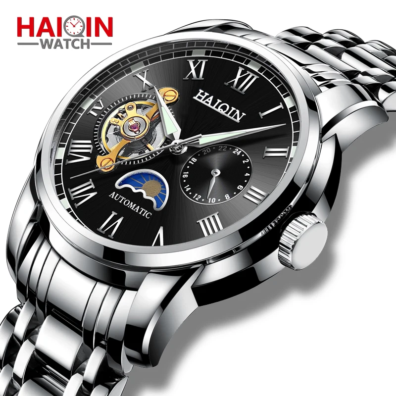 Мужские часы автоматической установки HAIQIN новинка 2019 роскошные брендовые