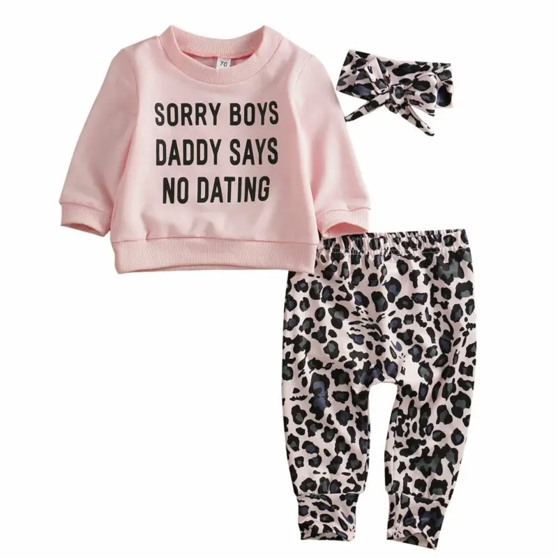 Baby Clothes Set Letter Long Sleeves T Shirt Tops Pants Headband Outfits Set Outfit Clothing