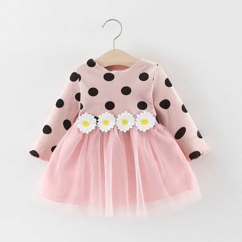 

Girls Princess Dress Toddler Kids Baby Girls Sunflower Patchwork Princess Party Dot Tulle Dress Spring Autumn Clothing for Kids