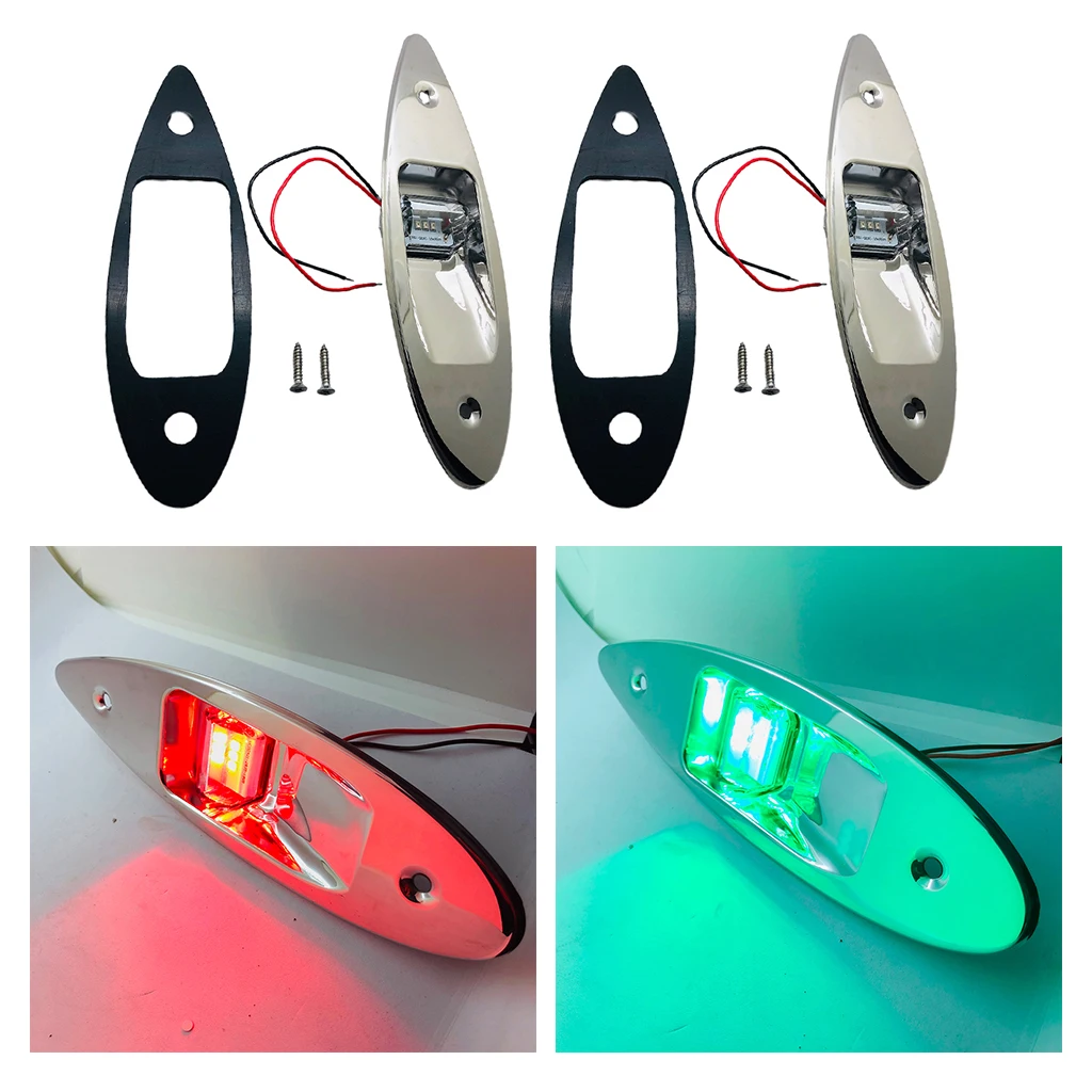 2x 12V Boat RV Side Navigation Bow Tear Drop Light Red Green LED Flush Mount