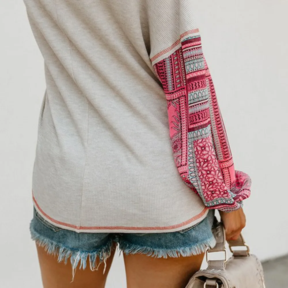 Boho повседневные офисные женские топы, Свободный кардиган с рукавом-фонариком, Цветные Лоскутные женские белые свитера для путешествий