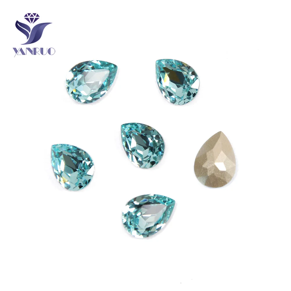Aquamarine Yanruo, 4320, свисающие стеклянные стразы для рукоделия, камни, точка назад, алмазные каплевидные камни, кристаллы для одежды - Цвет: Aquamarine