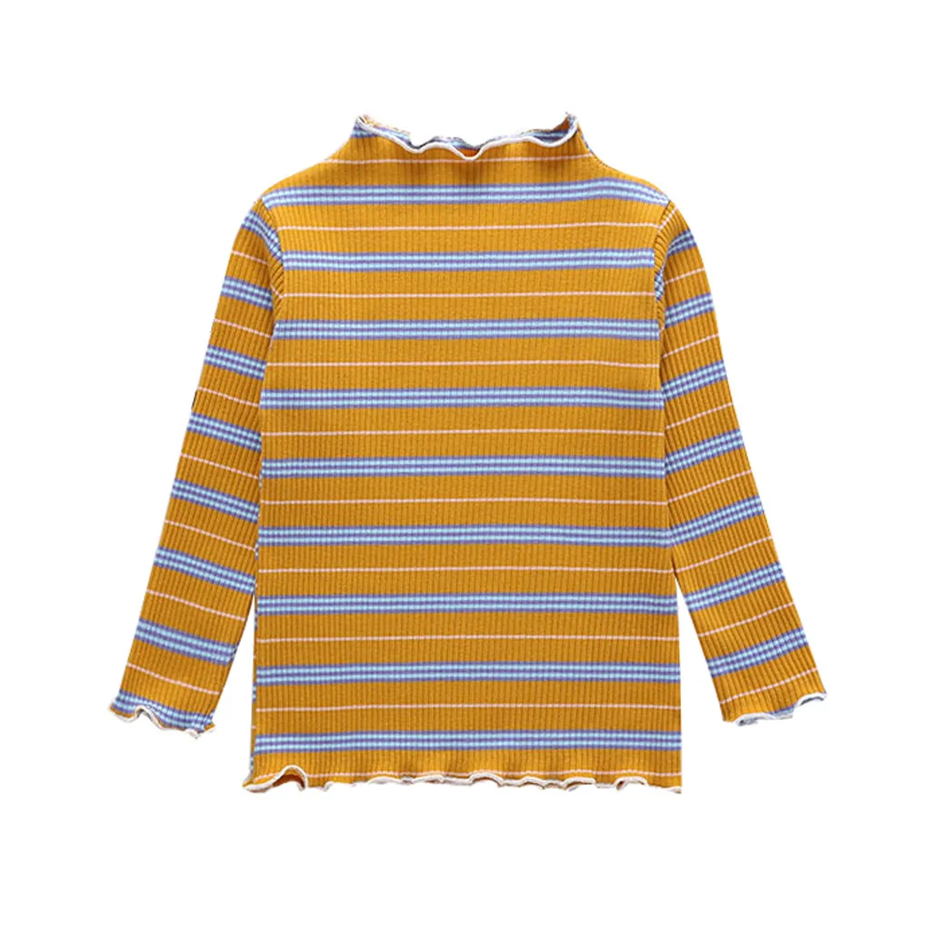 Хлопковый свитер в рубчик для маленьких девочек; коллекция года; осенние свитера для девочек; свитера в полоску с рюшами; вязаная детская одежда; пуловер для девочек; Топ