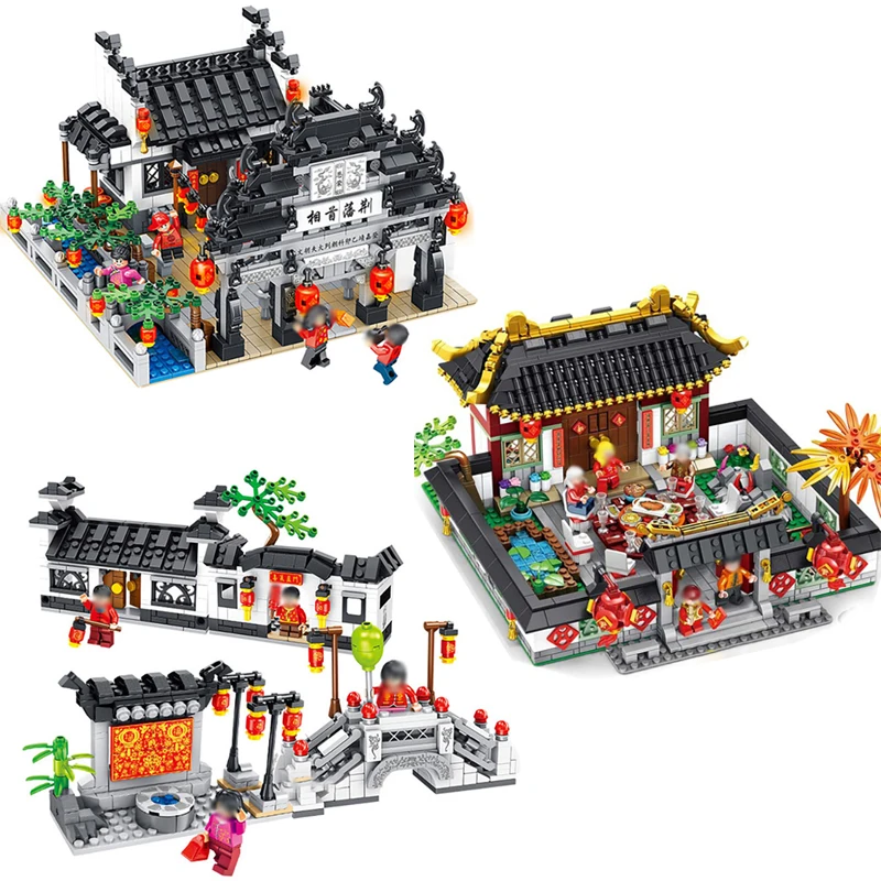 

LegoING Chinese City Street Spring Festival Building Block New Year's Eve Dinner compatible brick diy Toy for children gift