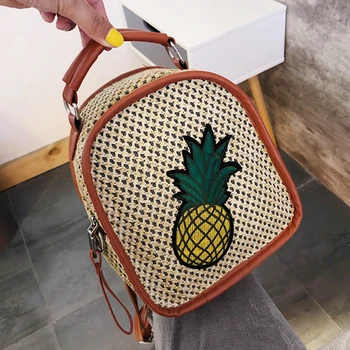 

Cute Straw Backpack for Women High Capacity Pineapple Zipper Travel Daypack Rucksack Multifunction Soft Handle Bags Bagpack 2020