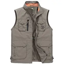 Тонкий мужской сетчатый жилет, открытый мульти-карманы, большой размер, для рыбалки, рекламирует мужчин, Т-образный жилет, фотографический жилет, настраиваемый