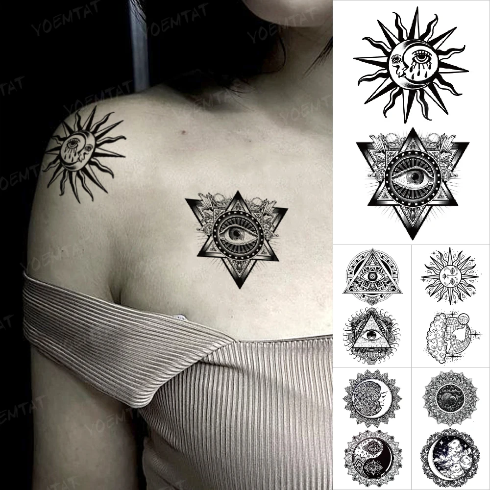Tatouage Triangle Oeil D horus Signification Autocollant De Tatouage Temporaire Imperméable D'egypte, Faux Totem, Oeil D' horus, Soleil, Lune, Henné, Flash, Art Corporel, Pour Femmes Et Hommes -  Temporaire Tatouages - AliExpress