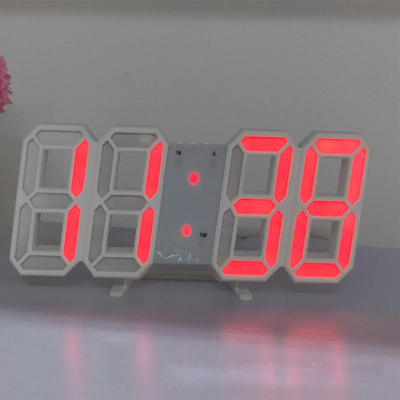 white red Настенные часы 3D светодиодный цифровой USB настольные часы будильник ночник современный дизайн часы для дома украшения гостиной - Цвет: white red