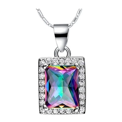 3 Bague Ringen роскошное квадратное разноцветное ожерелье с подвеской из драгоценных камней Настоящее 925 пробы Серебряное свадебное Брендовое ожерелье для женщин - Цвет камня: 3