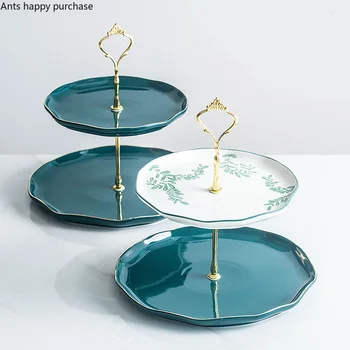 

Nordic Ceramics Cake Plate Double Layer Three Floors Home Festival Candy Snacks Dried Fruit Plate Banquet Dessert Cake Stand