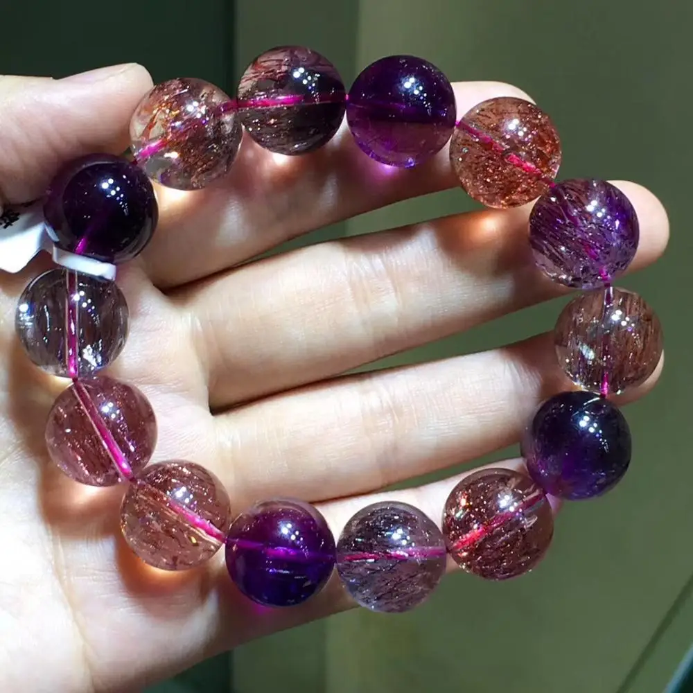16mm Natural Lepidocrocite Rutilated Bracelet For Women Man Healing Super 7 Stone Round Beads Fashion Bracelet Jewelry AAAAAA