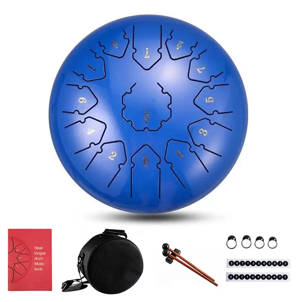 12 дюймов язык барабан мини-13-тон Сталь язык барабан C Ключ ручной сковорода барабан с барабанные палочки сумка для переноски ударный инструмент - Цвет: Deep Blue