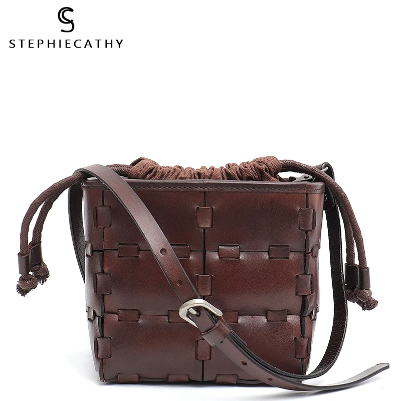 SC Женская модная маленькая сумка-мессенджер, роскошные сумки на плечо из натуральной кожи, Дамская винтажная сумка-ведро, женская сумка через плечо