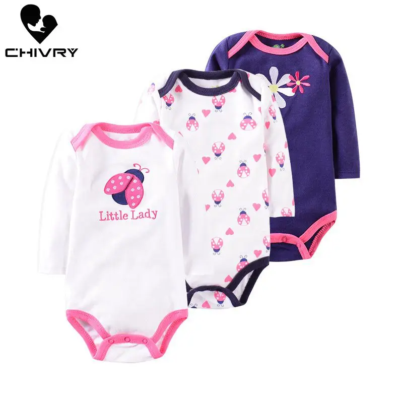 3Pcs/lot Newborn Baby Bodysuit Baby Boys Girls Cotton Long Sleeve O-neck Cute Cartoon Print Jumpsuit Infant Baby Clothing