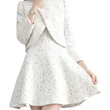 Осенне-зимний твидовый комплект из 2 предметов, женский элегантный короткий жакет с жемчужинами и бисером, шерстяное платье без рукавов DV67