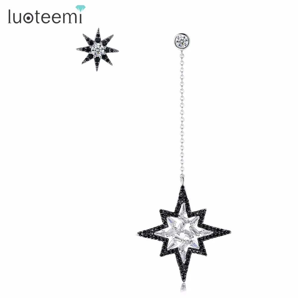 Изящные серьги LUOTEEMI ручной работы индивидуальные циркониевые с Луной и звездами