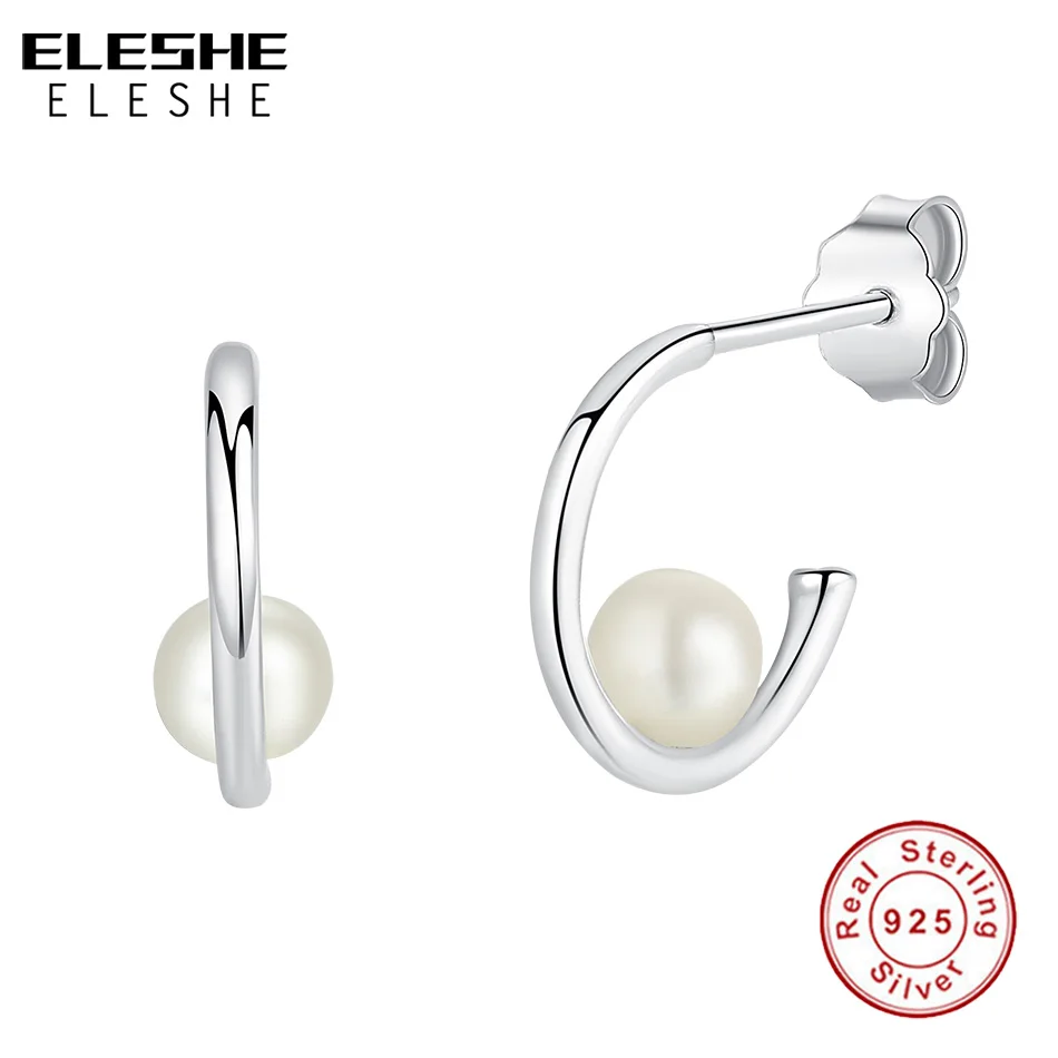 ELESHE новые модные настоящие 925 пробы серебряные серьги-гвоздики из натурального жемчуга серебряные ювелирные изделия Свадебные серьги для женщин
