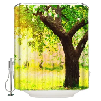 

Trees Warm Sun Shower Curtain Waterproof Polyester With 12 Hooks