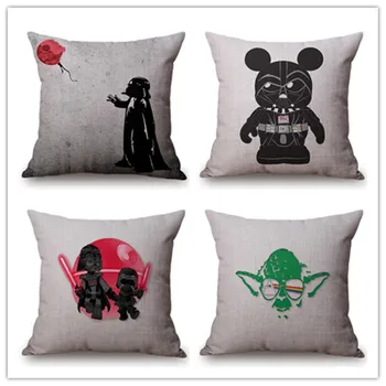 

Star Wars Cute Darth Vader Yoda Robot Cartoon Pillow Case Linen Printed Square Plain Decorative Cushion Cover