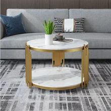 Table basse circulaire double plateau en acier, style luxueux et léger, pour le salon