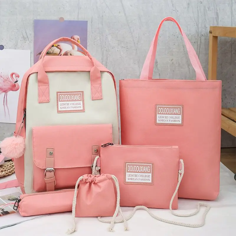 5 шт. Холщовый Рюкзак школьные рюкзаки повседневный рюкзак сумка на плечо шнурке