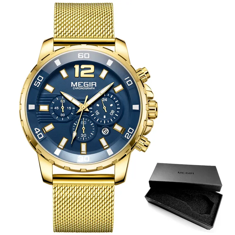 Luxury Military Sport Chronograph Waterproof Men's Wristwatch with Mesh Strap