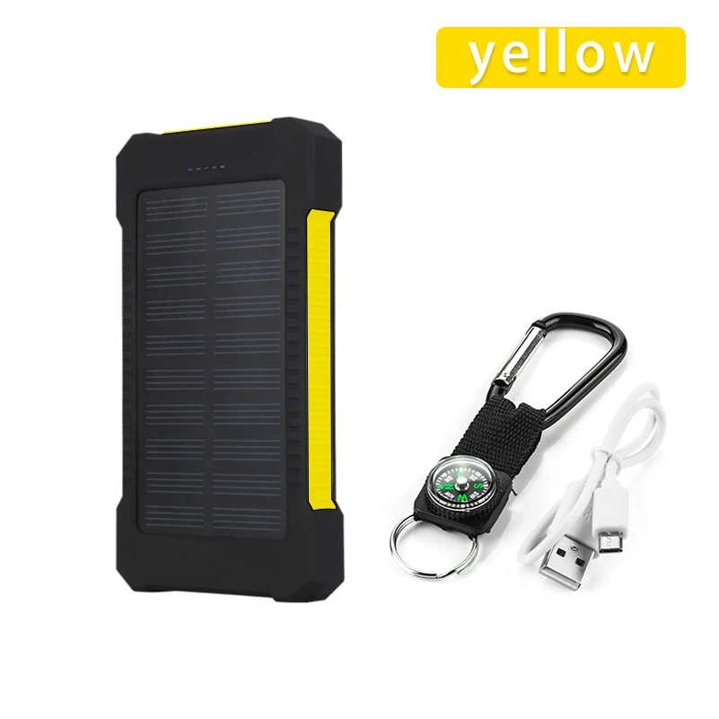 Waterproof 300000mah Dual USB Portable Solar Battery Solar Power Bank LED  Flashlight + Carabiner + USB Cable for iPhone, Mobile Cell Phone