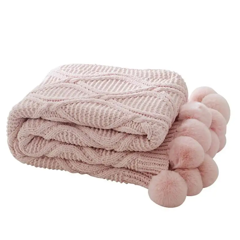 Вязаное декоративное одеяло с шаром, офисное одеяло для путешествий, детское одеяло для взрослых, зимнее покрывало - Цвет: pink