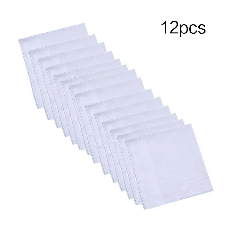  12Pcs/Set 40x40cm Men Women Cotton Handkerchiefs Pure Hankies Jacquard Striped Pocket Square Towel 