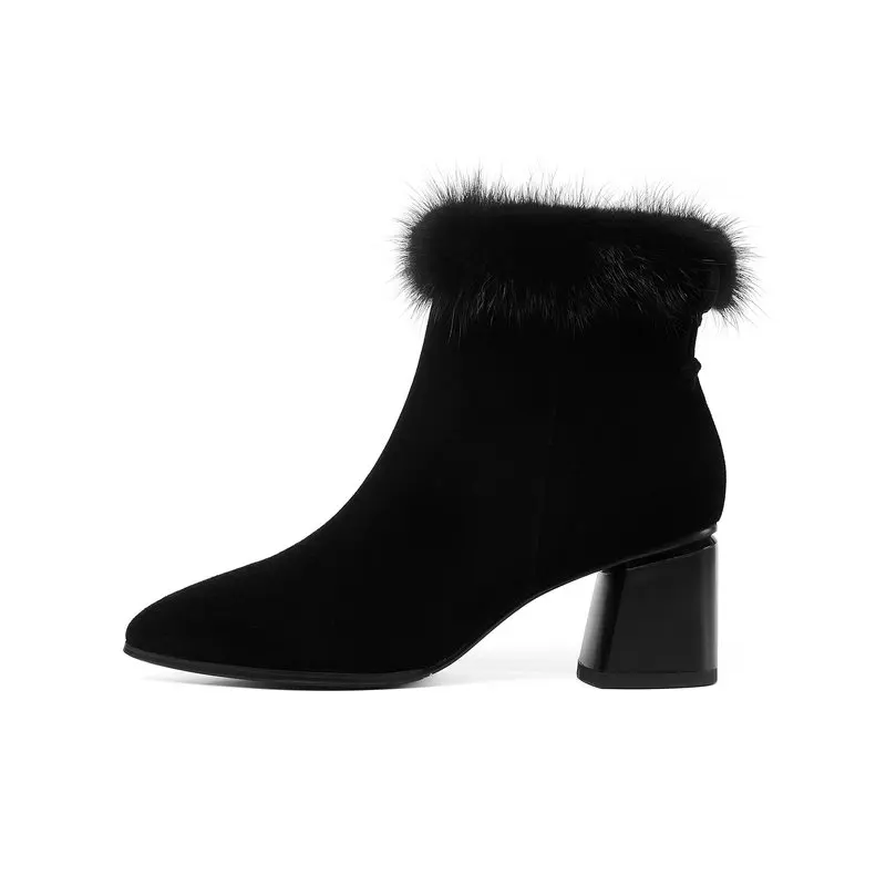 NEMAONE Women's snow Boots suede leather ankle Boots High Heels Shoes Woman winter warm Female Boots Large size 34-45
