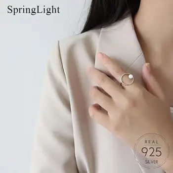 

Springlight Minimalist Elegant Jewelry Geometric Finger Rings Shell Pearls Bead 925 Sterling Silver Lady Shining Wedding Jewelry