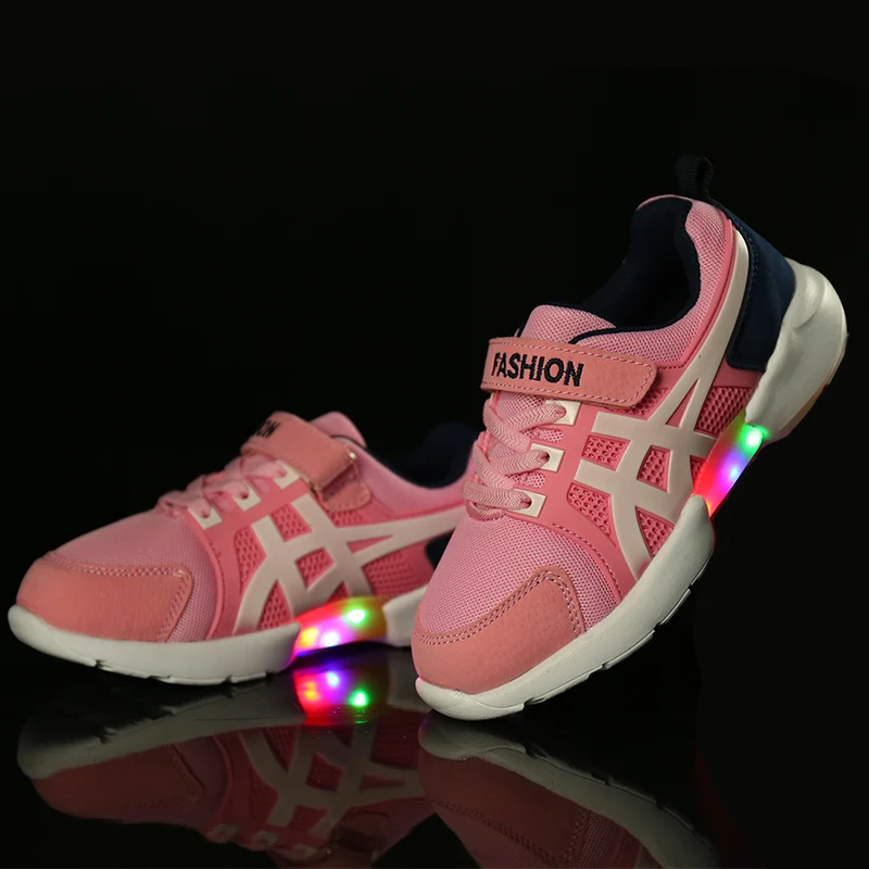 Модная яркая однотонная детская обувь с USB Led-светильник дышащие детские светящиеся кроссовки на липучке для девочек и мальчиков 22-30
