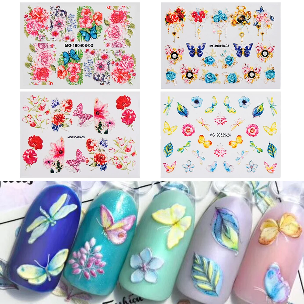 

1Sheet 6D Colorful Embossed Flower Engraved Nail Stickers Water Transfer 3D Effect Decals Manicure Decor Accessory Nail Art Tool