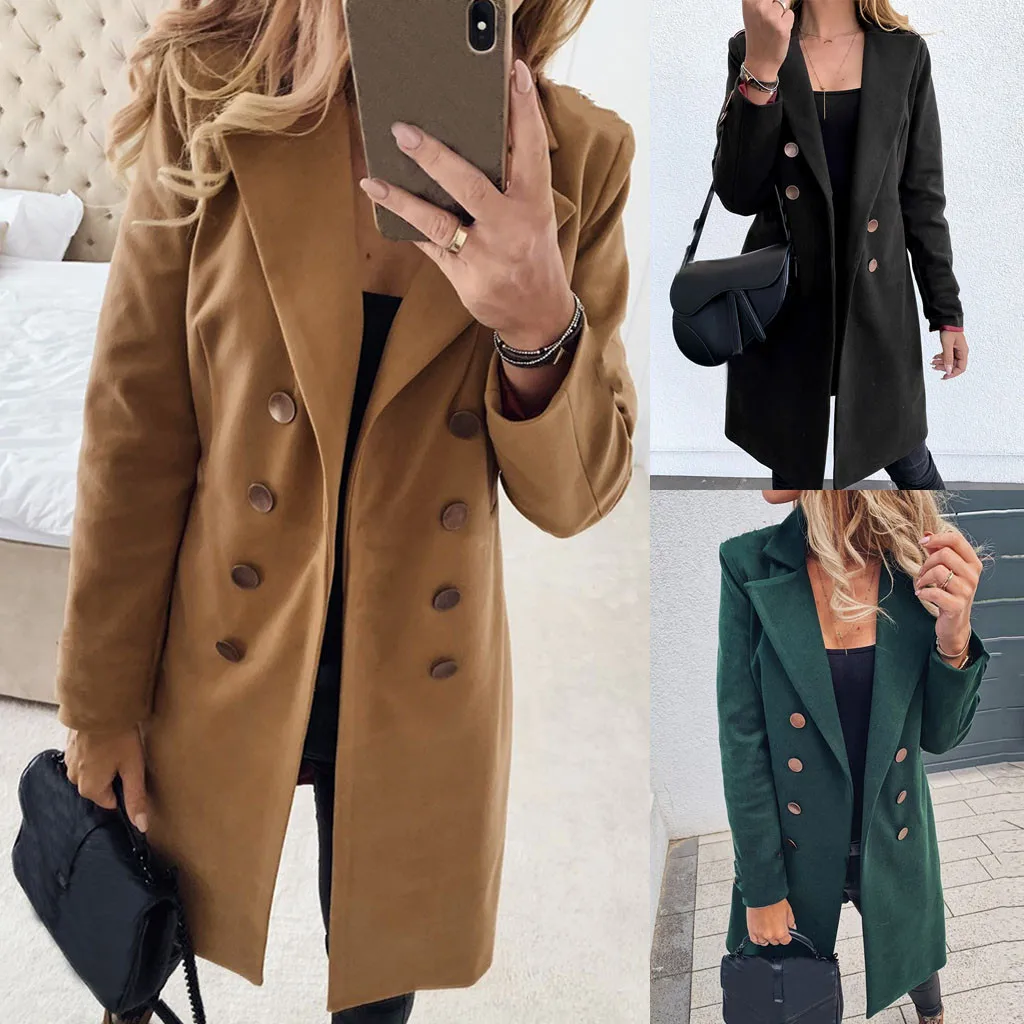 kurtka zimowa damska Woman Artificial Wool Elegant Blend Coat Slim Female Long Coat Outerwear Jacket abrigos mujer invierno