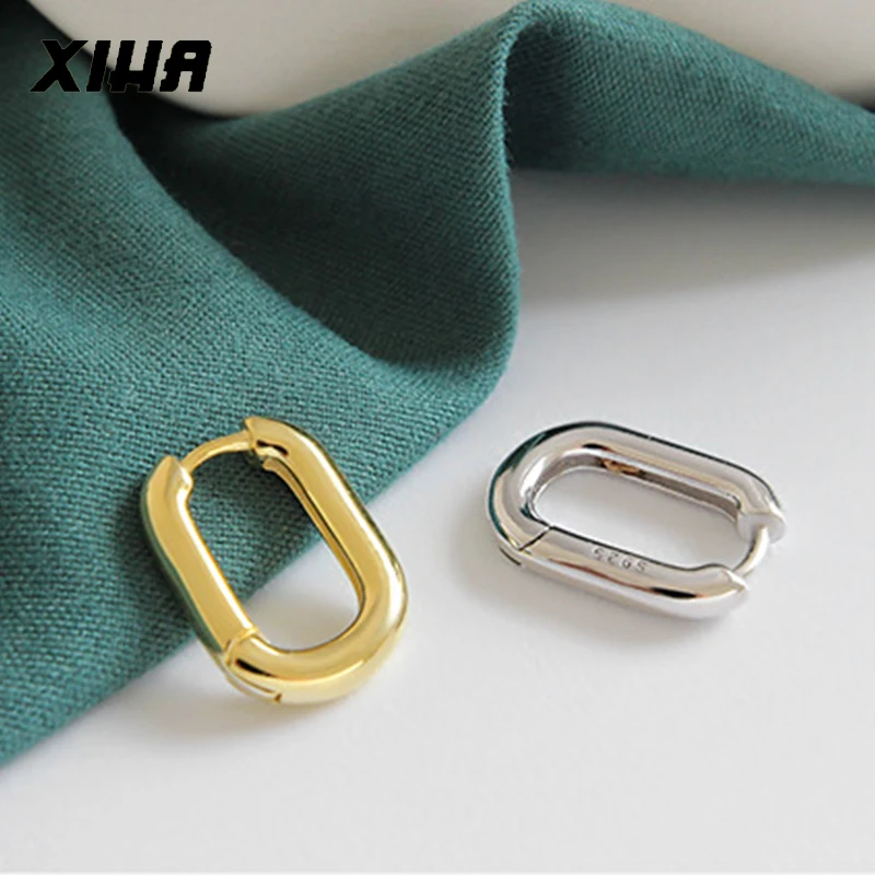 Корейские 925 пробы серебряные серьги-кольца Huggie для женщин золотого цвета толстые серьги круглые серьги для девушек