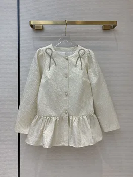 

High Quality Sweet Coat 2020 Early Autumn Women's Luxury Brand Age Reduction Beading Diamond Bow Lotus Leaf Swing Doll Top Coats