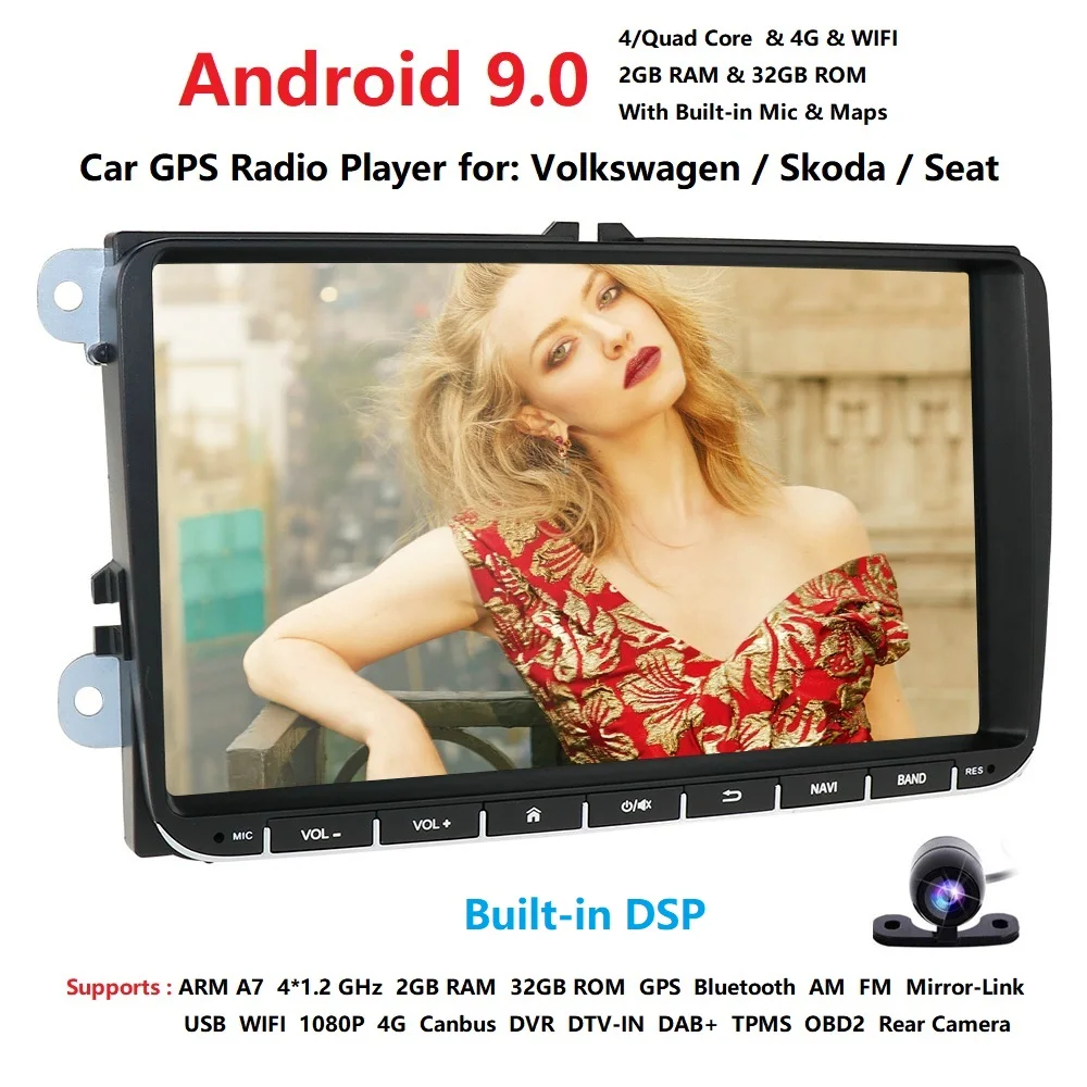 " Android 9,0 ips DSP автомобильный 1080P AM FM 4G gps Мультимедиа для Volkswagen VW Passat B6 Golf Tiguan автомобильный навигатор USB Bluetooth
