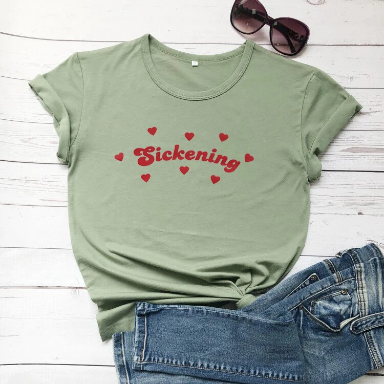 Olive - red txt Женская розовая футболка с сердечками Tumblr, модная Милая футболка, camiseta rosa feminina, белая футболка с рисунком сердца, топы - Цвет: Olive - red txt