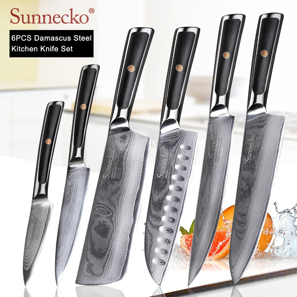 SUNNECKO дамасский сантоку шеф-повара утилита Кливер для нарезки овощей нож японский VG10 ядро стали лезвие кухонные ножи G10 Ручка