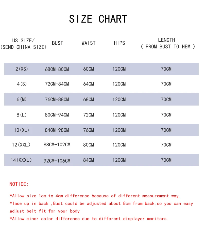 英文版尺码表 -绑带 短款