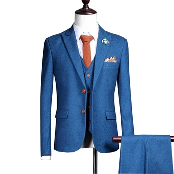 

Blue Retro gentleman style custom made Men's suits tailor suit Blazer suits for men 3 piece (Jacket+Pants+Vest)