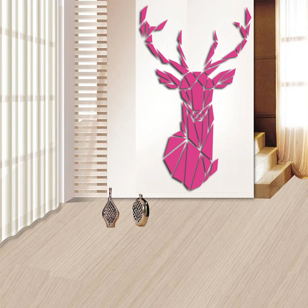 Deer Head 3D Mirror Wall Sticker Home Decoration Acrylic Mirror Sticker Mural Removable Art Decal Nordic Living Room Wall Paper 5