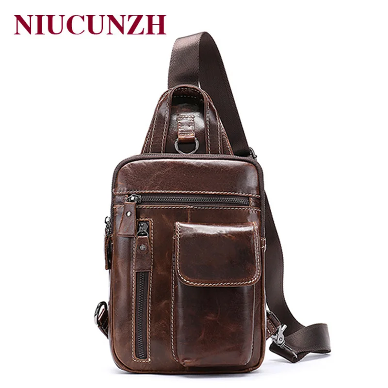 

NIUCUNZH Men's Bag Genuine Leather Messenger Bag Men Leather Shoulder Bags Man Male Chest Pack Sling / Crossbody Bags for Men